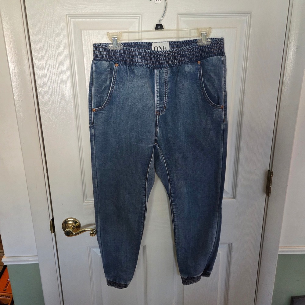One by One Teaspoon Falcons Cropped Low Elastic Waist Drop Rise Sport Jeans Blue